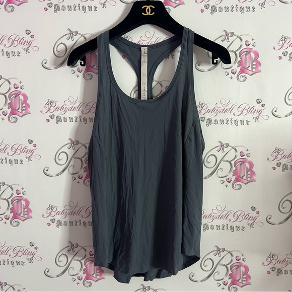 Lululemon racer back tank top workout gym yoga dark grey logo on back silver - Picture 6 of 8